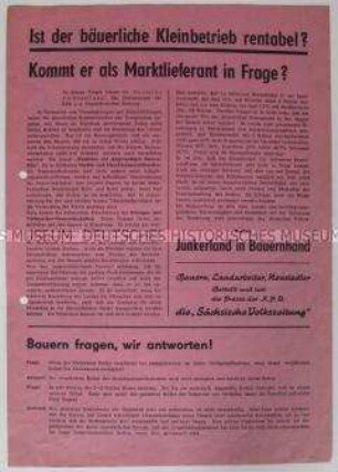Propagandaflugblatt der KPD zur Bodenreform
