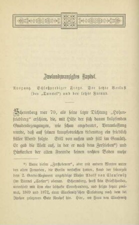 Zweiundzwanzigstes Kapitel. Ausgang. Schloßprediger Frege. Der letzte Verlust (der "Tunnel") und der letzte Freund