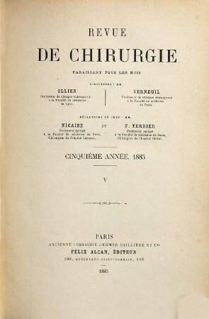 Revue de chirurgie. 5,a. 1885