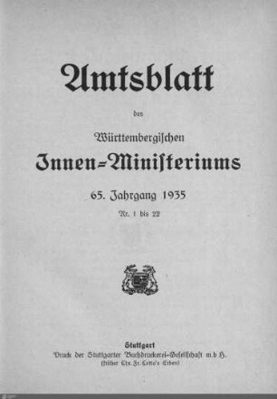 65.1935: Innenministerium, Amtsblatt 1935