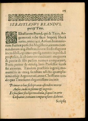 Sebastianus Brandus, qui et Titio.
