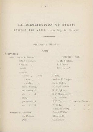 [III]. - Distribution of staff: Revenue and Marine: according to Stations