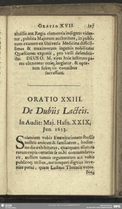 Oratio XXIII. De Dubiis Lacteis
