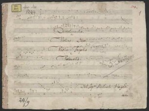 Divertimentos, strings, ob, fag, MH 199, B-Dur - BSB Mus.ms. 1244 : [title, vl:] Divertimento. // a // Violino, Oboe, // Viola, Fagotto // e // Violoncello. // Del Sig: r e Michaele Haydn. // 48 Xr
