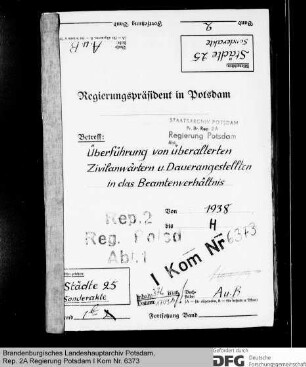 Überführung von überalterten Zivilanwärtern und Dauerangestellten in das Beamtenverhältnis