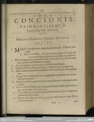 Idea Concionis Primae, In Psalmum Vigesimum Secundum