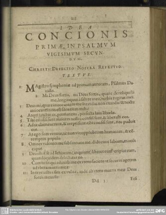 Idea Concionis Primae, In Psalmum Vigesimum Secundum