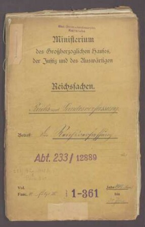 Die Reichsverfassung und die bayerischen und badischen Denkschriften zur Reform der Verfassung (III)