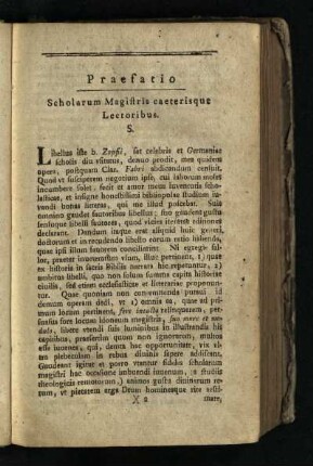 Praefatio: Scholarum Magistris caeterisque Lectoribus. S.