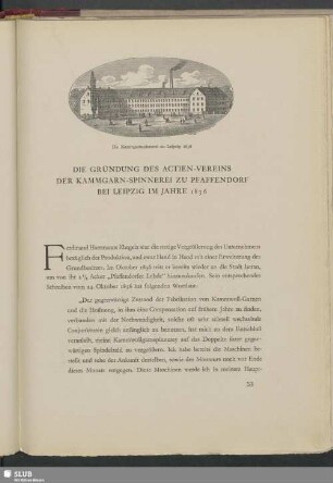 Die Gründung Des Actien-Vereins Der Kammgarn-Spinnerei Zu Pfaffendorf Bei Leipzig Im Jahre 1836