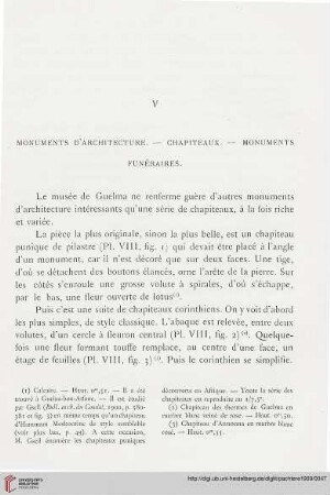 Monuments d’Architecture – Chapiteaux – Monuments Funéraires