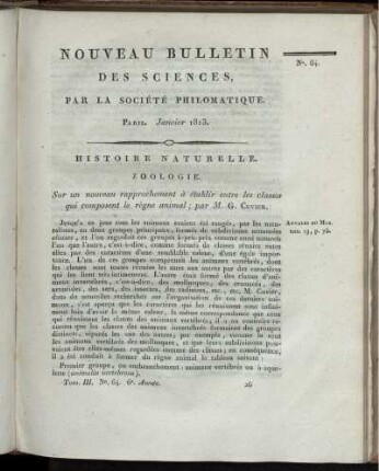 Nouveau Bulletin des Sciences, par la Société Philomatique. Paris. Janvier 1813., 64