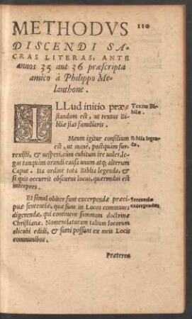 Methodus Discendi Sacras Literas, Ante annos 35 aut 36 praescripta amico a Philippo Melanthone.
