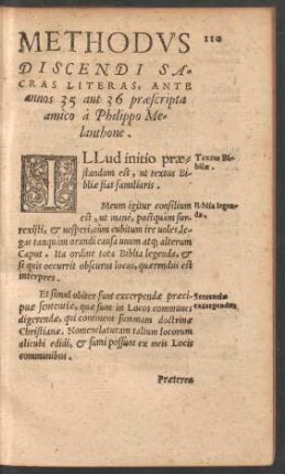 Methodus Discendi Sacras Literas, Ante annos 35 aut 36 praescripta amico a Philippo Melanthone.