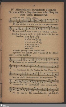 IV. Allerleichteste, kurzgefasste Uebungen für eine mittlere Singstimme - hoher baryton, tiefer Tenor, Mezzosopran