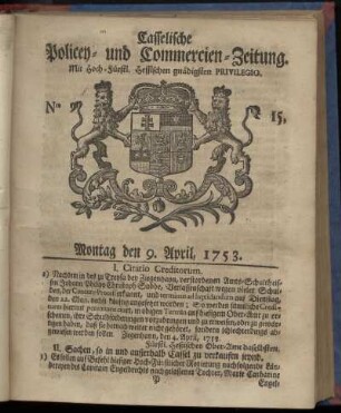 Nro. 15, Montag den 9. April 1753
