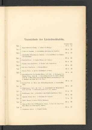 Verzeichnis der Lichtdrucktafeln.