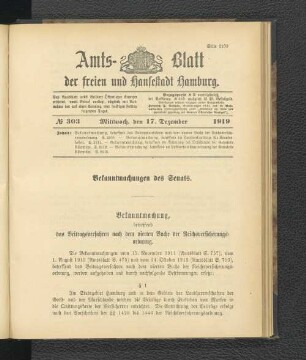 No.303, Mittwoch, den 17. Dezember 1919