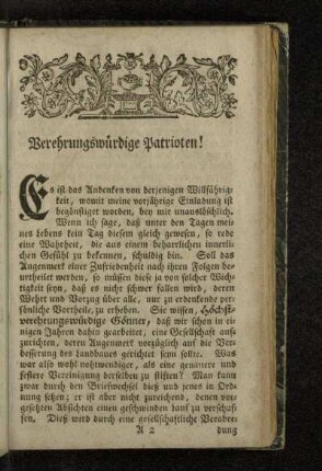 Verehrungswürdige Patrioten!