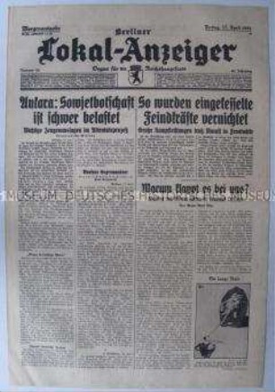 Tageszeitung "Berliner Lokal-Anzeiger" u.a. über den Prozess gegen die Urheber des Attentats auf den deutschen Botschafter in der Türkei