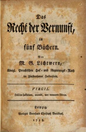 Das Recht der Vernunft : in fünf Büchern