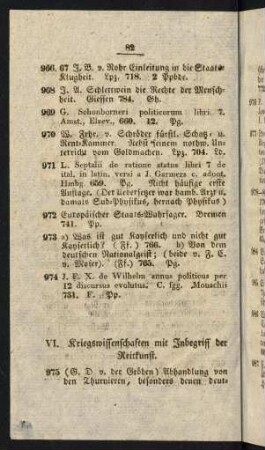 VI. Kriegswissenschaften mit Inbegriff der Reitkunst.