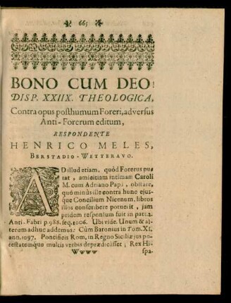 Disp. XXIIX. Theologica, ... Respondente Henrico Meles, Berstadio-Wetteravo.