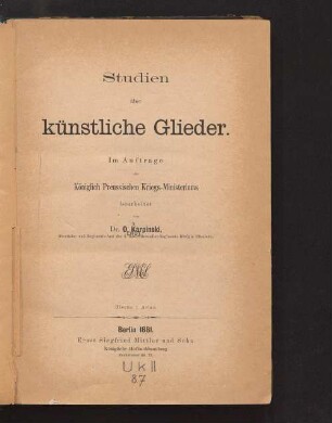 Studien über künstliche Glieder : hierzu 1 Atlas