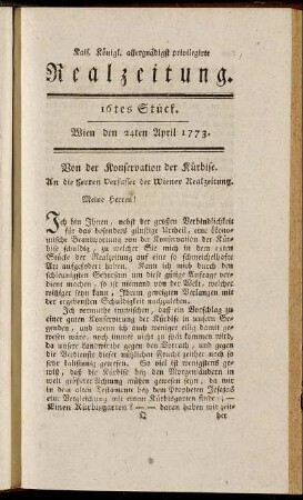 16tes Stück. Wien den 24ten April 1773.