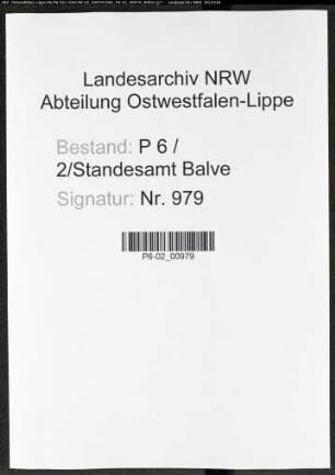 Sterberegister Standesamt Balve