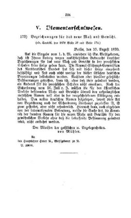Bezeichnung für das neue Maß und Gewicht : [V. Elementarschulwesen]