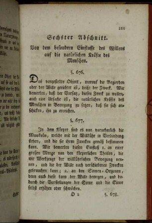 Sechster Abschnitt. Von dem besondern Einflusse des Willens auf die natürlichen Kräfte des Menschen.