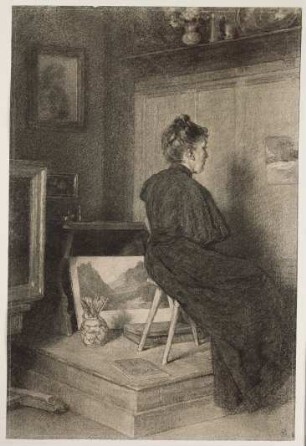 Mary Eysen im Atelier der Villa Holstein in Meran-Obermais
