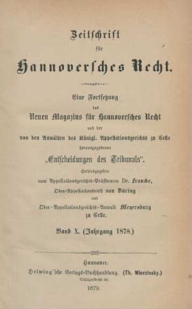 10.1878: Zeitschrift für hannoversches Recht