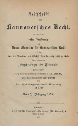 10.1878: Zeitschrift für hannoversches Recht