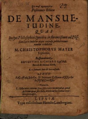 Positiones ethicae de mansuetudine
