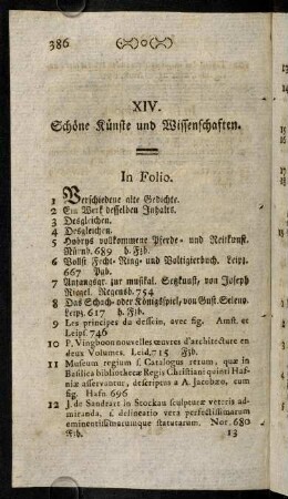 386-401, XIV. Schöne Künste und Wissenschaften.