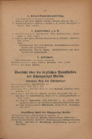 Übersicht über die ärztlichen Dienststellen der Schutzpolizei Berlin