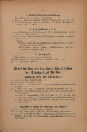 Übersicht über die ärztlichen Dienststellen der Schutzpolizei Berlin