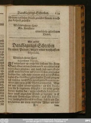 Ein ander Dancksagungs-Schreiben An einen patron, wegen eines verschafften Stipendii.