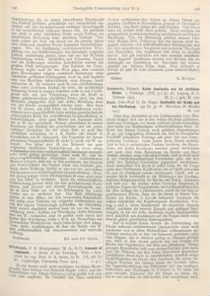 197-198 [Rezension] Hitchcock, F. R. Montgomery, Irenaeus of Lugdunum. A Study of his Teaching