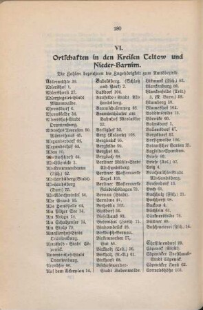 VI. Ortschaften in den Kreisen Teltow und Nieder-Barnim
