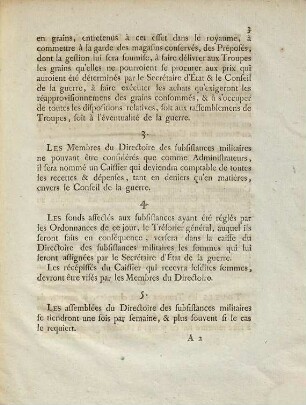 Réglement arrêté par le roi, concernant la composition & le fonctions du directoire des subsistances militaires : du 1er Avril 1788