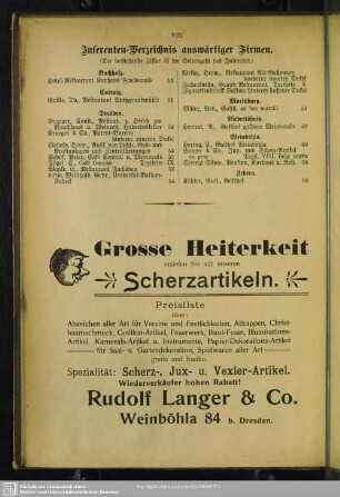 Inserenten-Verzeichniß auswärtiger Firmen