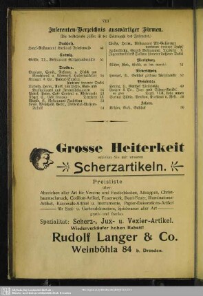 Inserenten-Verzeichniß auswärtiger Firmen