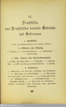 VI. Fruchtsäfte, aus Fruchtsäften bereitete Getränke und Gefrorenes