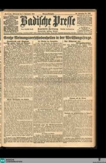 Badische Presse : Generalanzeiger der Residenz Karlsruhe und des Großherzogtums Baden, Morgenausgabe