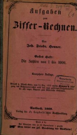 Aufgaben zum Ziffer-Rechnen, 1. Zahlen von 1 bis 1000