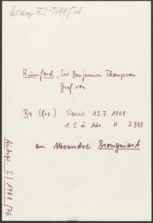 [Brief von Benjamin Thompson von Rumford an Alexandre Brongniart vom 13.07.1808]