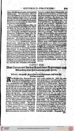 CAP. XXII. Vom Ceremoniel bey dem Antritt derer Regierungen...